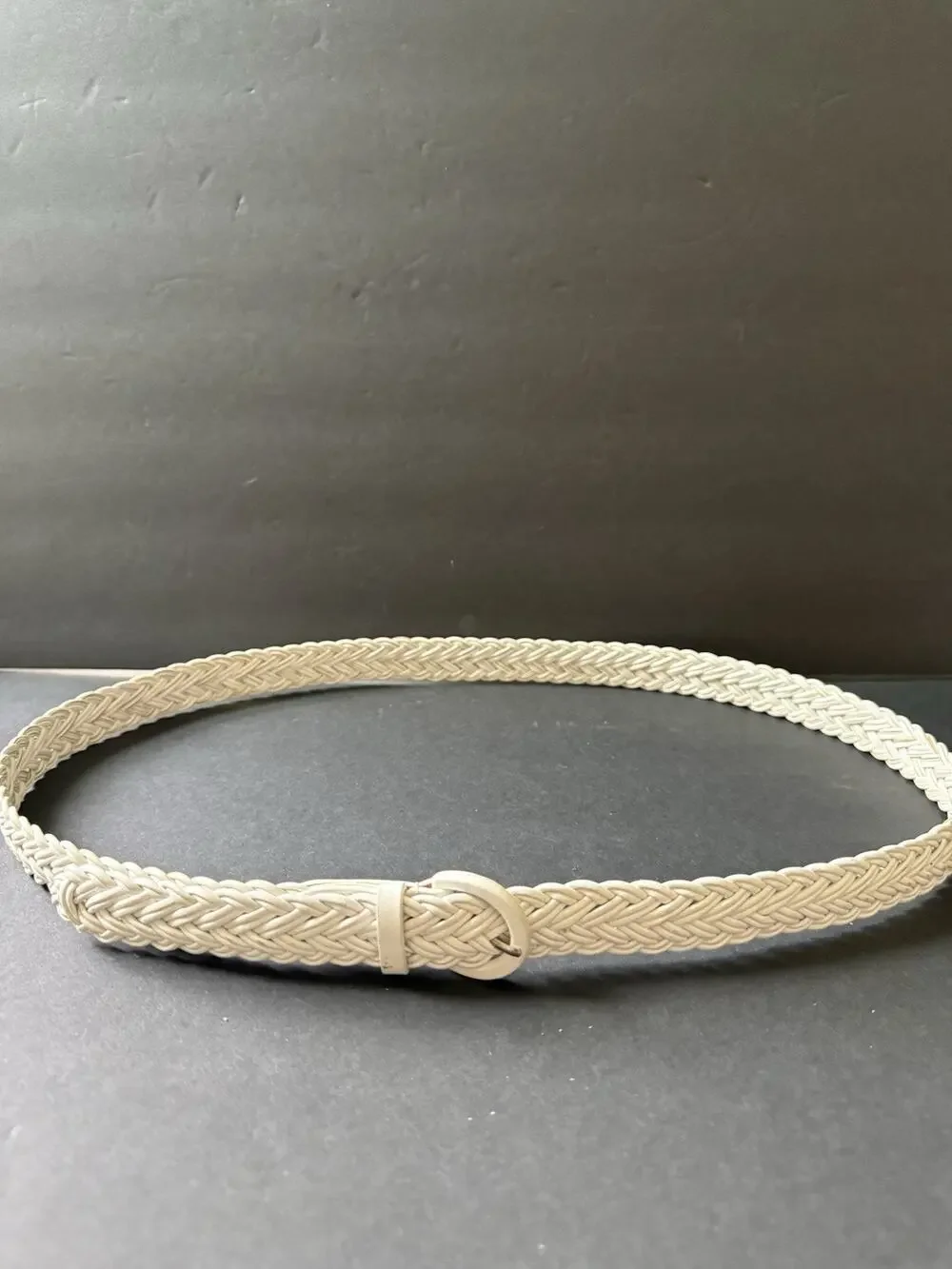 Talbots Womens White Woven Braided Leather Belt Covered Buckle Career Size 3X